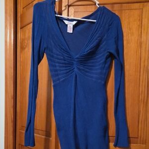 Chaps Navy Ruched V-Neck Top